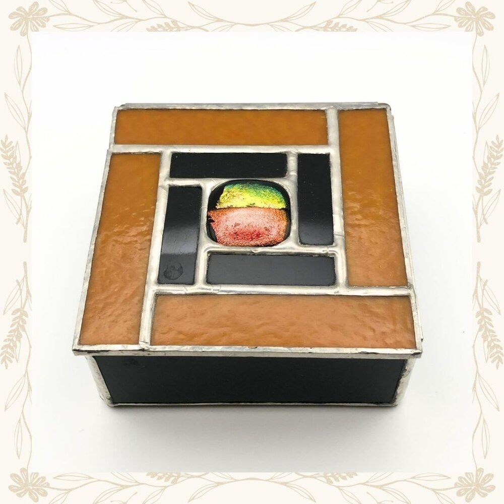 Vintage Stained Glass Trinket Box